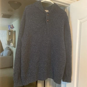 L.L. Bean 100% Lambs Wool Knit Mixed Blue Sweater 2 Buttons - Size L Tall - Picture 1 of 8