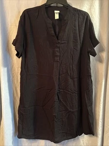 H&M Damen T-Shirt Etuikleid klein schwarz V-Ausschnitt Kurzarm locker - Bild 1 von 5