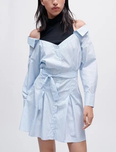 NEW Maje Striped Trompe L'Oeil Blue Striped Shirt Dress Sz XL NWT $295 - Picture 1 of 18