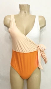 NWT Cupshe Swimsuit M Medium Bathing Suit One Piece White Orange Swim Suit - Picture 1 of 7