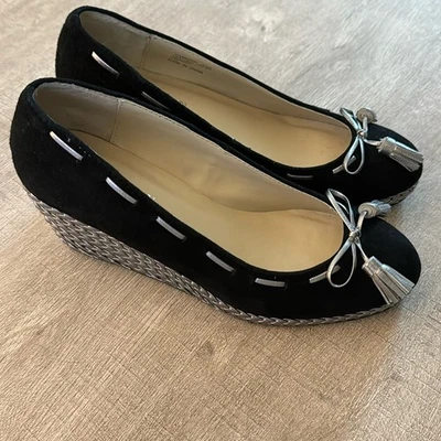 Ralph Lauren Cambree Alpargatas Metálicas Gamuza Cuñas Negro Talla 6.5 Foto 1 de 4