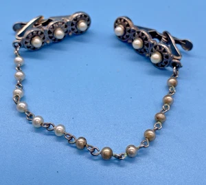 Clip de suéter tono dorado 7,5" largo eslabón de cadena es imitación perla - multicolor vintage - Imagen 1 de 8