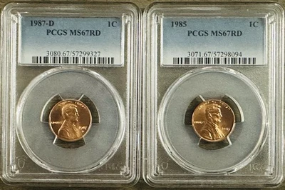 Lot Of 2 (1985 &  1987-D) Lincoln Cent PCGS MS67RD (PCGS BOOK VAL. $58) #OA 308 - Image 1 of 4