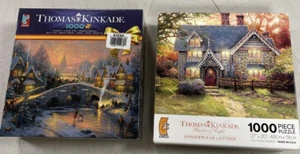 2 Ceaco Puzzles Thomas Kincade Gingerbread Cottage & Christmas Party New - Picture 1 of 10