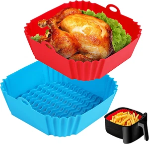 2 Square Silicone Air Fryer Liners - 8 Inch Reusable Pot Inserts for 4-7 QT Air - Picture 1 of 7