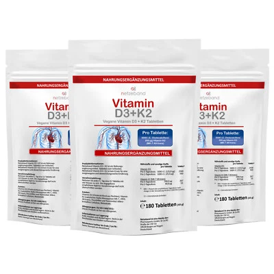 NETZEBAND Vitamin D3 5000 IE Premium Qualität + K2 200µg Vitamine 540 Tabletten