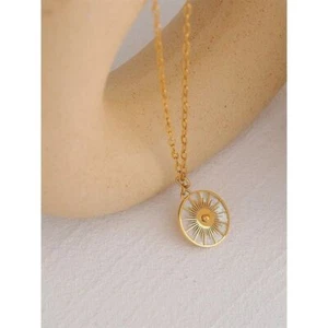 Sun Evil Eye Pendant Charm Locket Chain 18k Gold Plated Necklace Women Jewelry - Picture 1 of 16
