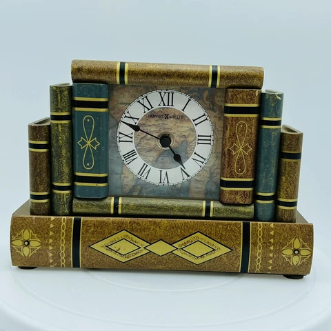 Howard Miller Mantle Clock Model # 645-421 Drawer Stacked Books Tested Works Cover