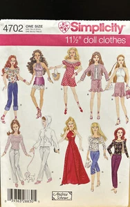 SIMPLICITY SEWING PATTERN 4702 BARBIE FASHION DOLL CLOTHES - DRESSES SPORTS WEAR - Picture 1 of 2