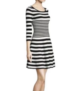 NeW MILLY Dress Striped Ottoman Flare Blue White Stretch Sz S Nautical Knit NWT - Picture 1 of 8