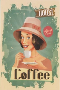 Nueva tarjeta de imagen de la serie RED 2023 4""x6"" B3009 dama con taza café - Imagen 1 de 5