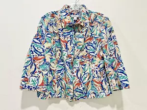 Blazer para mujer Coldwater Creek mezcla de lino cremallera manga 3/4 cuello recortado L - Imagen 1 de 10