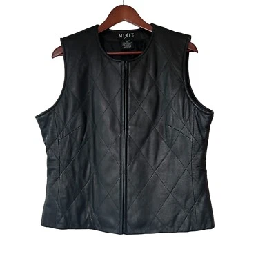 Chaleco de cuero Mixit para mujer talla 16 suave negro diamante costuras cremalleras motocicleta Foto 1 de 4