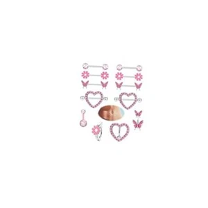 Kakonia 12 Pcs 14G Nipple Piercing Jewelry - Surgical Steel Nipple Rings Pink - Picture 1 of 7