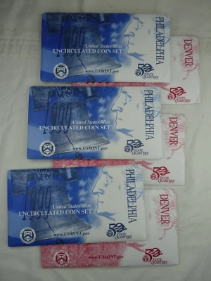 (3) 1999 P & D US Mint Uncirculated Sets 54 Coins OGP Original Envelopes BU - Image 1 of 4