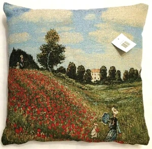 MONET POPPY FIELD DESIGN DOUBLE SIDED 17" 43CM TAPESTRY CUSHION COVER WITH ZIP - Picture 1 of 5