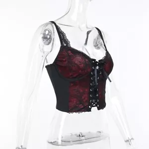 Haut Cami Sexy Pour Femmes En Dentelle Gothique À Bretelles Spaghetti Crop Punk - Foto 1 di 12