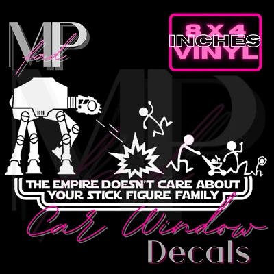 Star Wars El Imperio no se preocupa por tu palo figura calcomanía familiar 8"x 4" pulgadas Foto 1 de 4