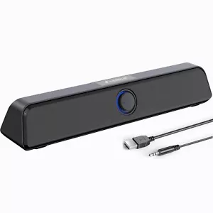 10W Computer Soundbar, USB Powered PC Speaker with AUX-in, Plug-N-Play, Black - Picture 1 of 6
