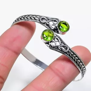 Green Peridot Gemstone 925 Sterling Silver Jewelry Adjustable Cuff Bracelet - Picture 1 of 1