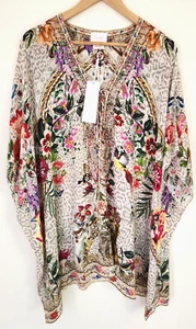 Camilla ~ Short Lace Up Kaftan Dress Leos Bouquet Special Sample 100% Silk BNWT - Picture 1 of 17