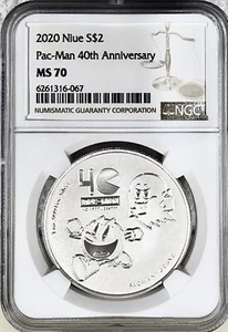 2020 PAC-MAN 40TH ANNIVERSARY NGC MS70 | $2 NIUE / NEW ZEALAND MINT - Picture 1 of 2