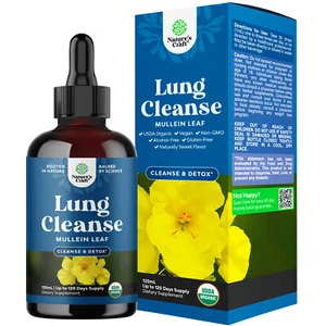 USDA Organic Mullein Leaf Drops - Herbal Lung Detox and Cleanse Marshmallow Root - Picture 1 of 8