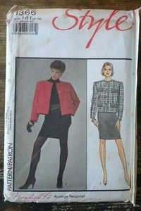 Vintage 80s Retro Sewing Pattern Style 1366 Cropped Jacket Skirt Suit 6 8 10 12 - Picture 1 of 3
