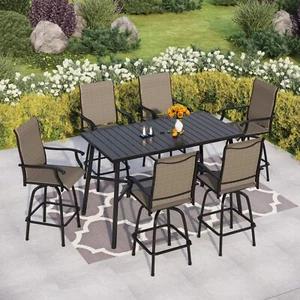 7 Piece Patio Bar Dining Set Outdoor Bar Height Table Swivel Barstool - Picture 1 of 11