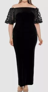 Xscape Women's Black Velvet Floral Lace Puff Sleeve Dress Plus Size 22W - Picture 1 of 4