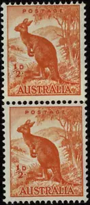 1950 ½d Kangaroo No Wmk Coil Pair with Join. MUH ACSC 180bg SG228c. No2 - Picture 1 of 2