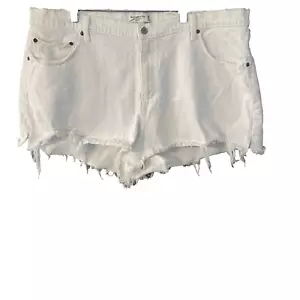 Abercrombie & Fitch White Jean Shorts High Rise Cut Off Women's Plus Size 20 - Picture 1 of 5