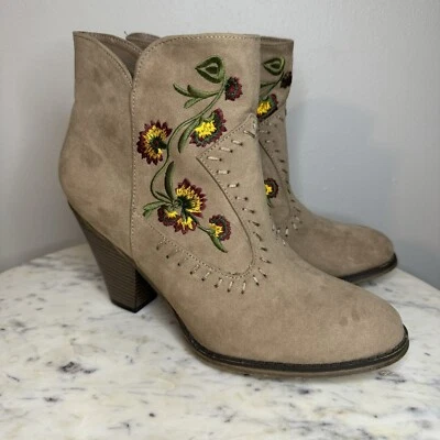 Botines MIA "Melrose" Talla 8.5 Taupe Tostado Marrón Tacones Zapatos de Cuero Vegano -D1 Foto 1 de 4