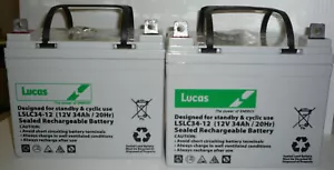 2 x LUCAS 12V 34AH (33AH 35AH) AGM/GEL DEEP CYCLE MOBILITY SCOOTER BATTERIES - Picture 1 of 7