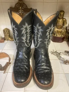 Justin BLACK Leather Western Cowboy Dancehall Rodeo OSTRICH QUILL Boots USA 8.5D - Picture 1 of 15
