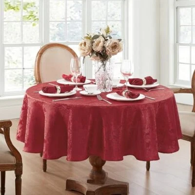  Home Fashions Caiden Elegance Damask Fabric 60" x 84" Oval Red Tablecloth (1) - Image 1 of 4