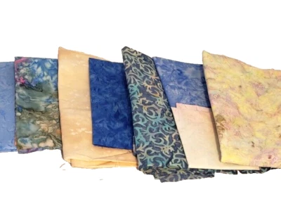 Lot of Batik Fabric 8 Pieces 4 + Yards Total Marbled Variegated Blues Creams - Image 1 of 4