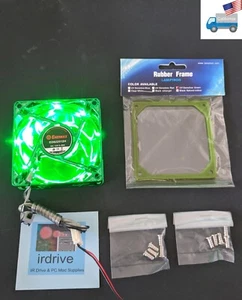 NEW Enermax 80mm Green 3pin LED PC Cooling Fan + UV Sensitive Anti-Vibration Pad - Picture 1 of 13