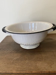 "Colador de esmalte vintage blanco borde negro cocina de 11,5""" - Imagen 1 de 14