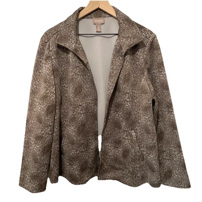 Chaqueta Blazer Chico's Mujer Talla 3 Marrón Gris Estampado Animal Bolsillos Solapa Abierta Foto 1 de 4