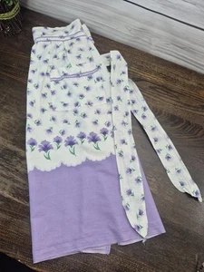 Vintage Cotton Apron- Lilac and White Floral Design, Ricrac Trim & Front Pocket - Picture 1 of 9