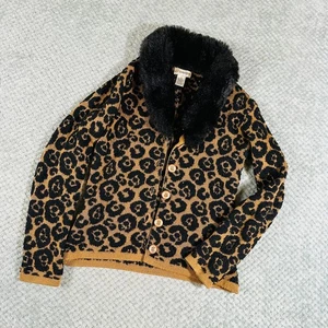 Vintage Y2K braun/schwarz Leopardenmuster Kunstfell Strickjacke Pullover GANTOS Wollmischung - Bild 1 von 7