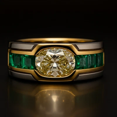 2,00ct Diamant N/VS 750 Gold Bicolor Ring mit 1,3 ct Smaragden Luxus UNIKAT - Bild 1 von 4