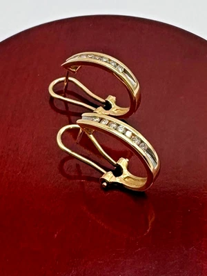 4k Yellow Gold 1/4 Carat Round Diamond Ladies Hoop Earrings Omega Post Backs - Image 1 of 4