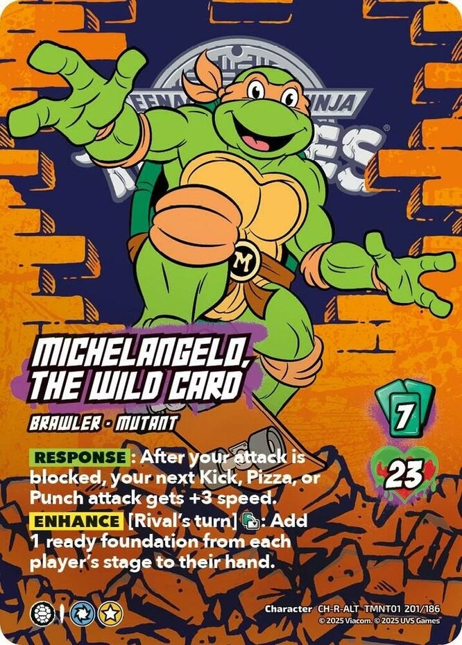 1X-Michelangelo, the Wild Card (Alternate Art) (201) - Foil-TMNT01-Teenage Mutan - Image 1 of 1