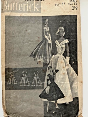 Butterick 540 Vintage Evening Dress. Original Sewing Pattern Used. Complete - Image 1 of 3
