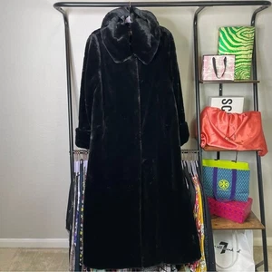 Vintage Midnight Velvet Black Faux Fur Hooded Opera Long Coat - Picture 1 of 12