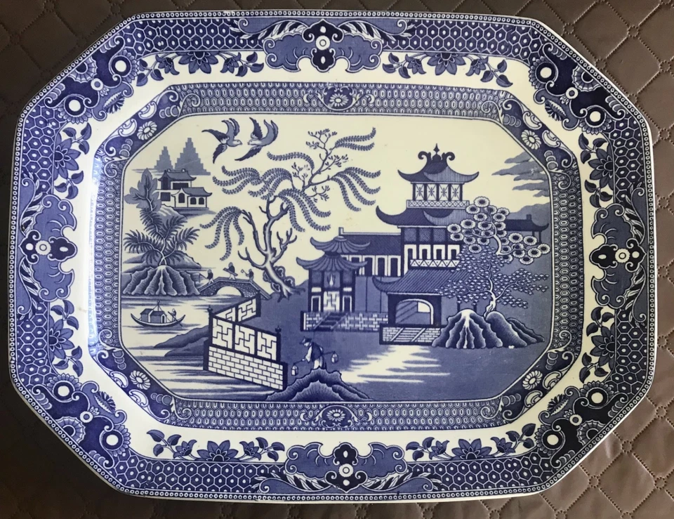 EXTRA LARGE VINTAGE BURLEIGHWARE WILLOW TREE PLATTER - 41 X 30.5 cm - Image 1 of 4