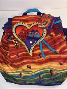 Nueva Mochila Laurel Burch HEARTS OF THE FELINES Gatos Colores Arco Iris con Dije - Imagen 1 de 19