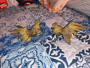 Pair of Vintage Japanese Brass Fighting Rooster Figurines – Brass Cockerels - Picture 1 of 4